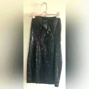 ABS allen schwartz dress Sequin Black Mini Short Cocktail Dress Size 6 Strapless